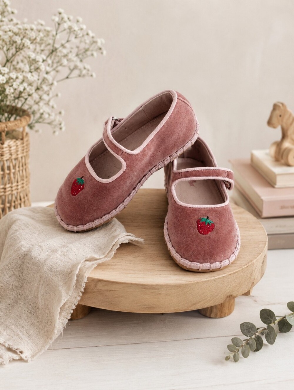 ZARA Girls Strawberry Ballerinas in Dusty Pink | Size: 23 | BNWOT
